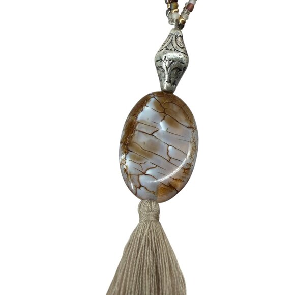 J. Jill Multi-Beaded Strand Necklace Long Agate Pendant Tassel Statement Metal - Picture 9 of 12